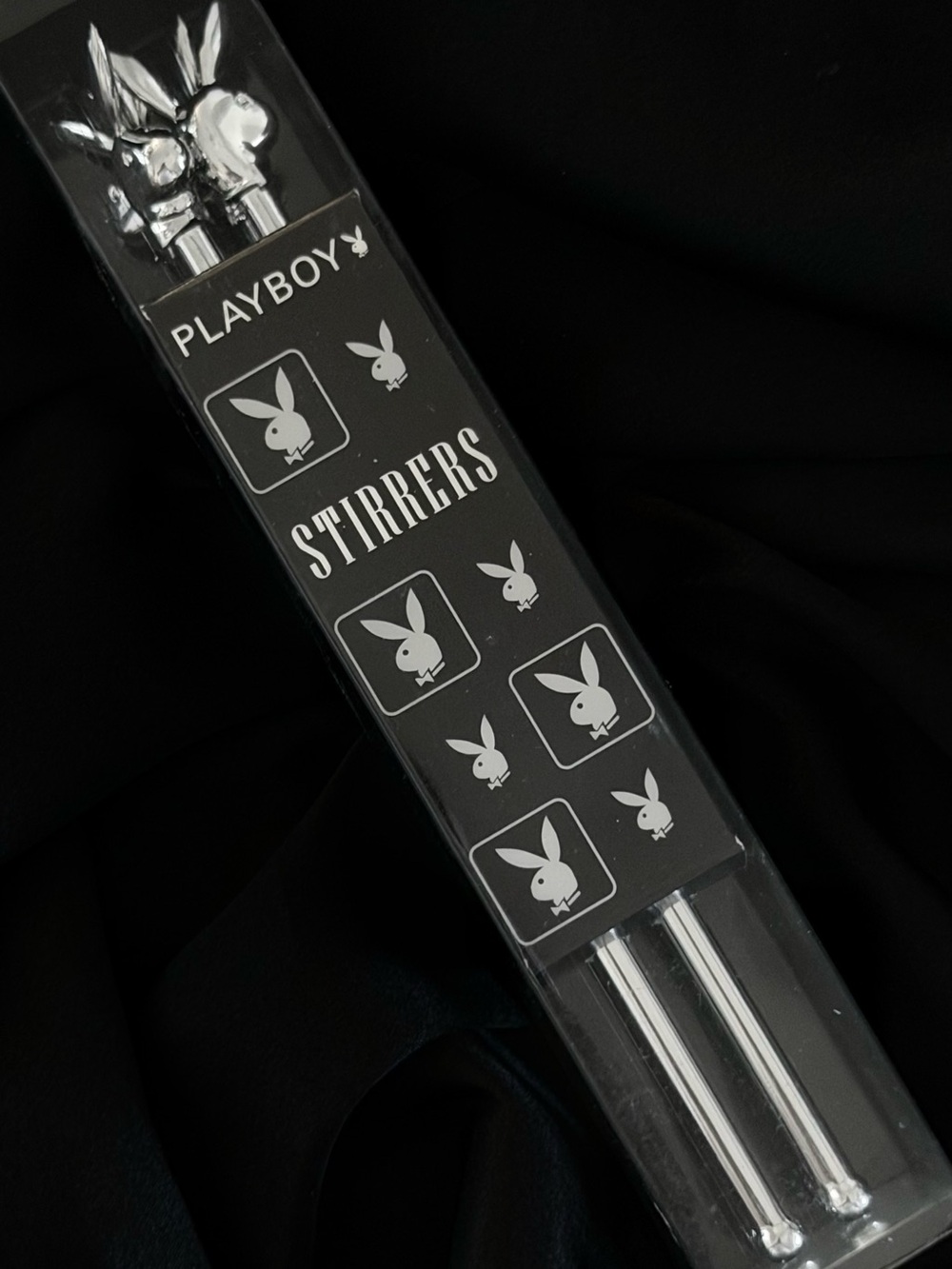 PLAYBOY Chrome Silver Bunny Cocktail Swizzle Stirrers Sticks